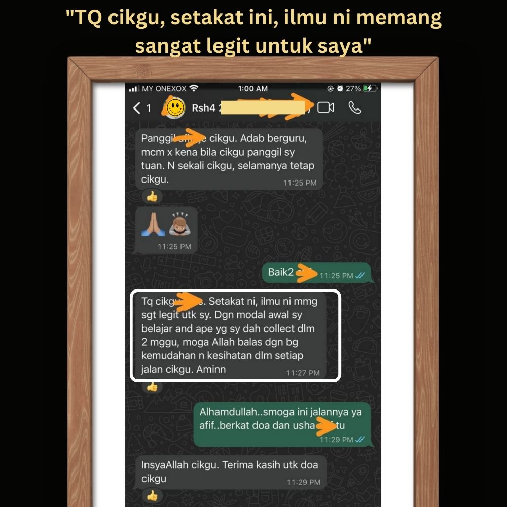 Feedback pelajar RSH4: TQ cikgu, setakat ini, ilmu ni memang sangat legit untuk saya