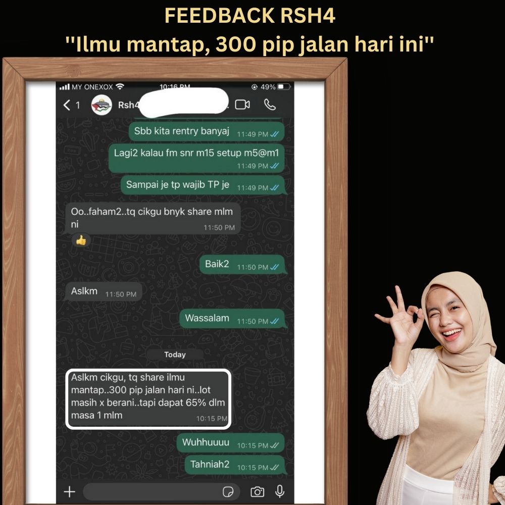 Feedback pelajar RSH4: Ilmu mantap, 300 pip jalan hari ini, dapat 65% dalam masa 1 malam